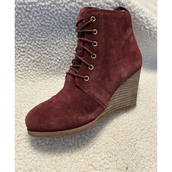 Diba Blake Suede Leather Bootie Burgundy Ankle Boot Lace Up Wedges Size 6 - Picture 1 of 7